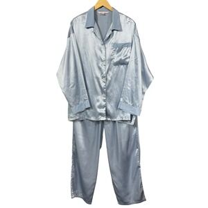 Victoria's Secret Luxe Pajama Set Blue Satin Sleepwear Loungewear SZ‎ XL